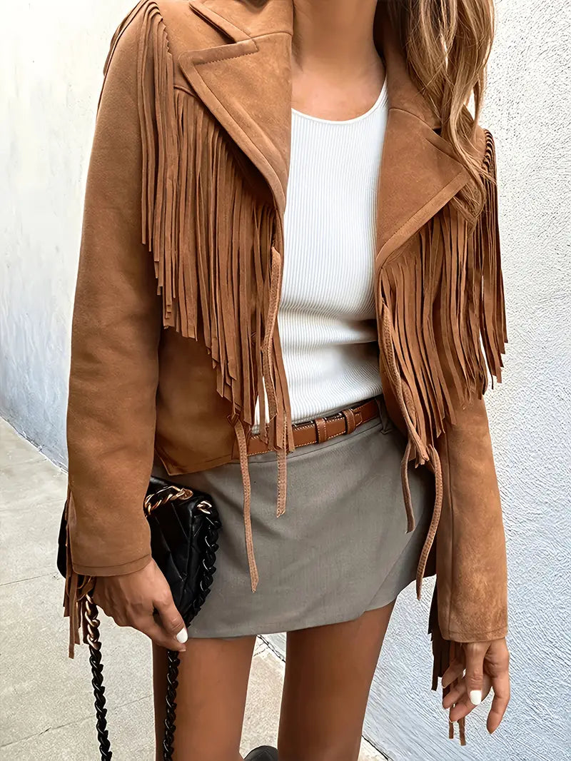Damen Velourslederjacke mit Fransen 0