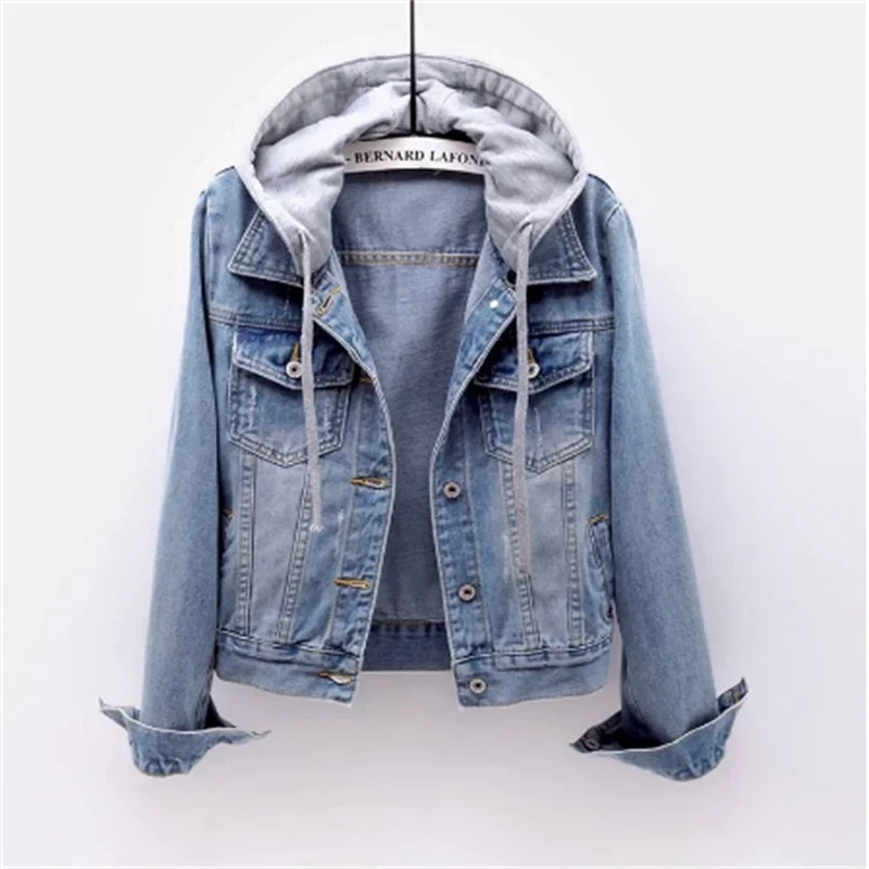 Damen Vielseitige Denim Jacke mit Kapuze 0