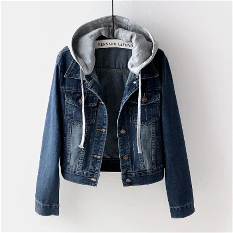 Damen Vielseitige Denim Jacke mit Kapuze 1