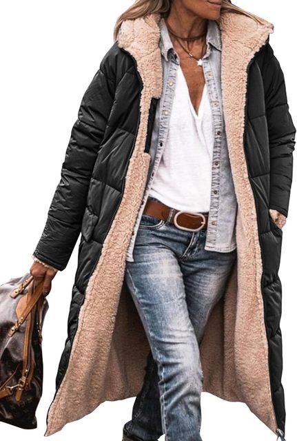 Damen Warmer Sherpa-Fleece Mantel mit Kapuze 6
