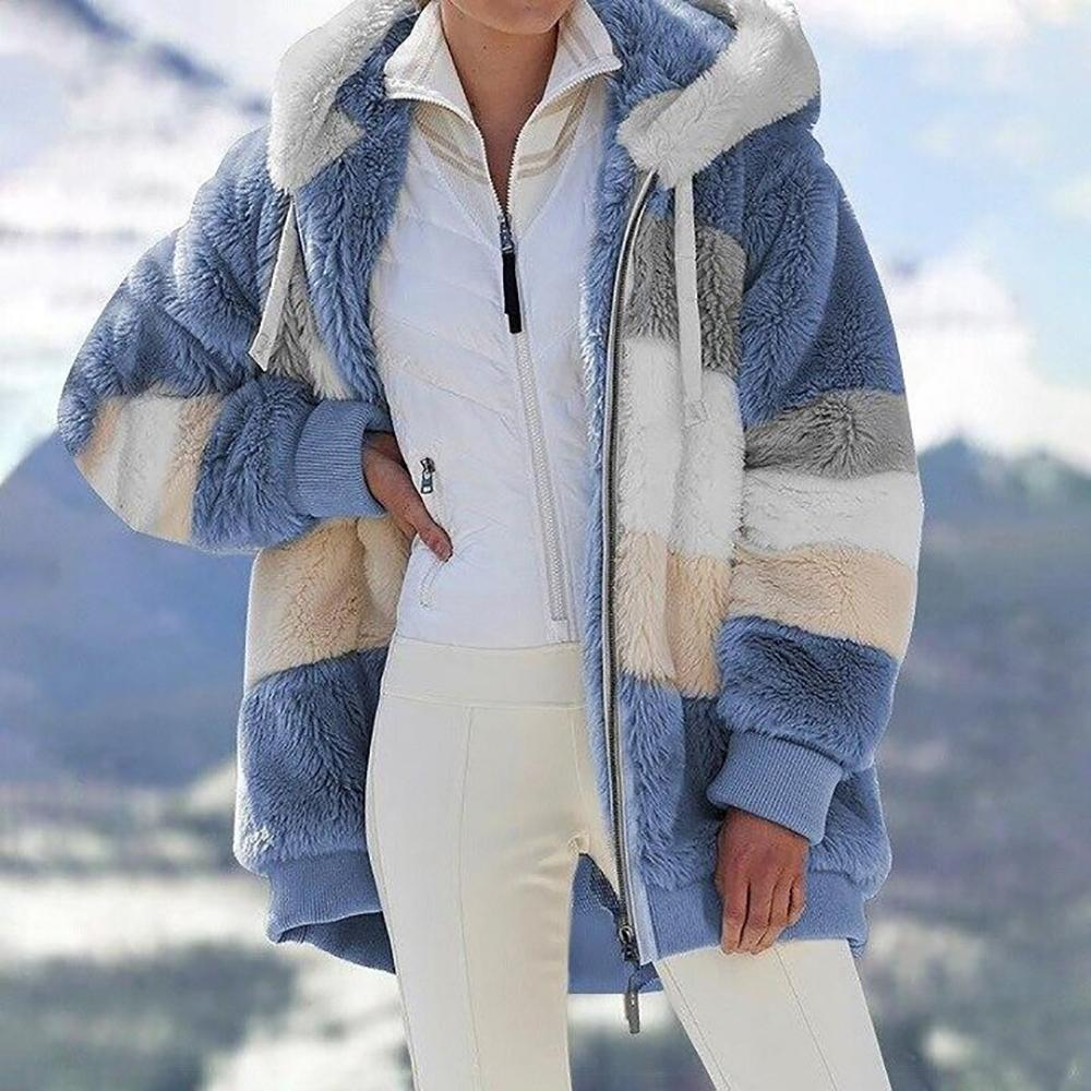 Damen Wollmantel Beige mit Kontrastdetails