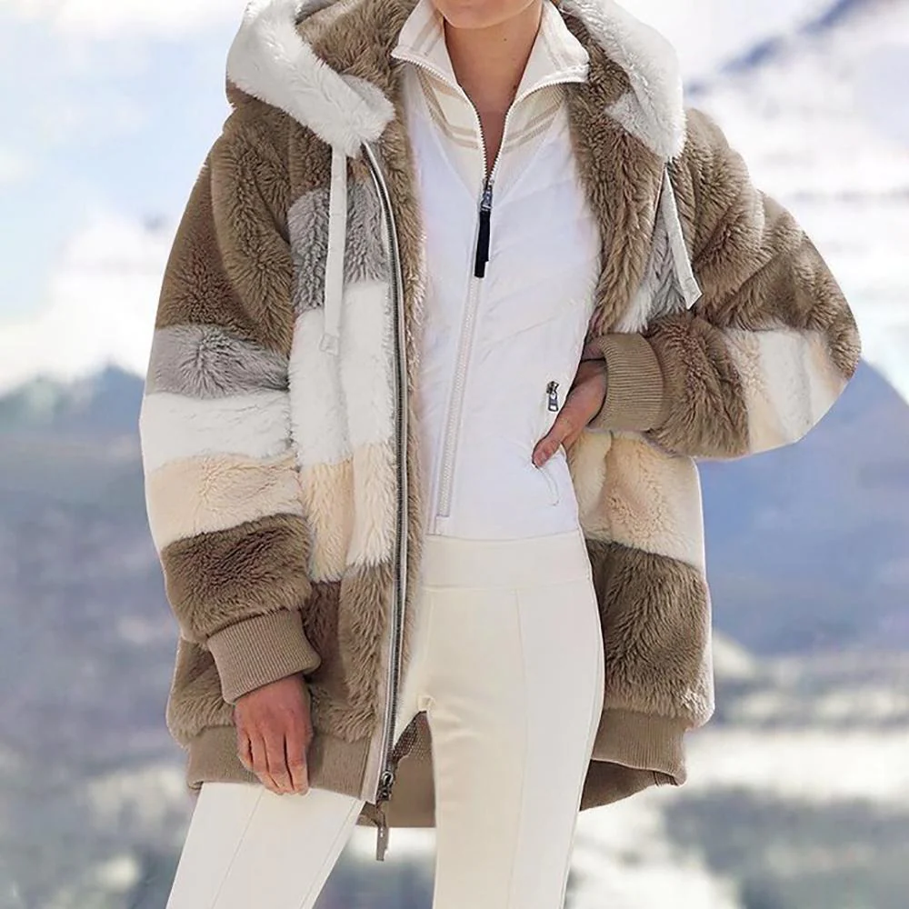 Damen Wollmantel Beige mit Kontrastdetails