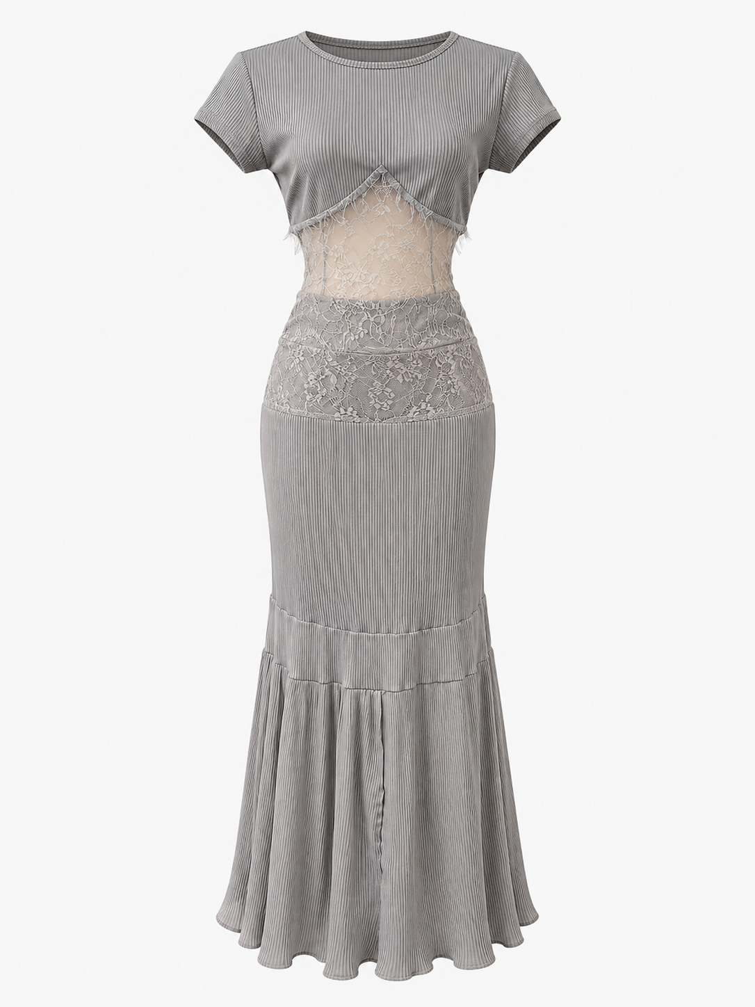 Elena Set with Lace-Insert Top and Pleated Maxi Skirt