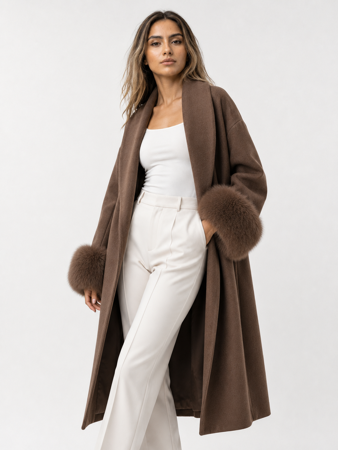 Manteau en laine marron élégant pour femmes