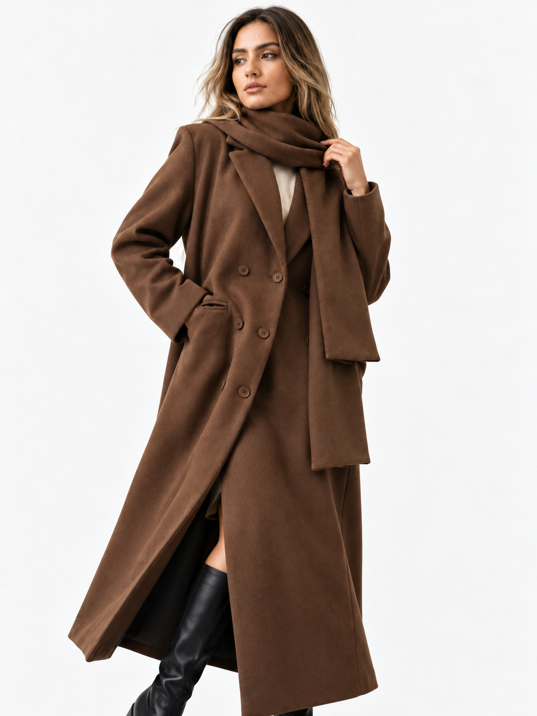 Women's coat with wool tie and bow at the neck