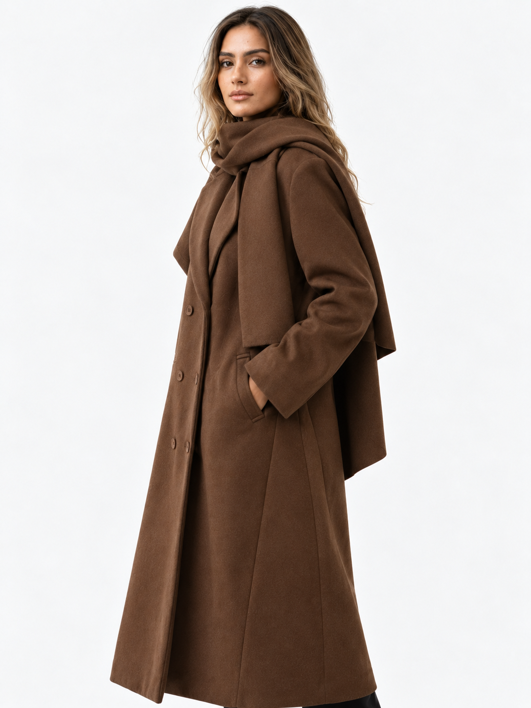 Women's coat with wool tie and bow at the neck