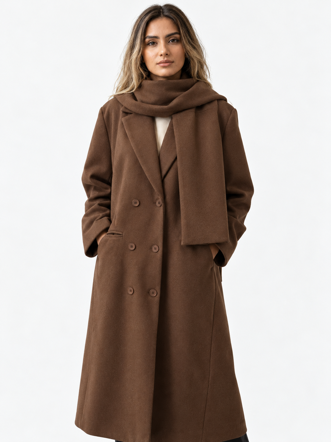Women's coat with wool tie and bow at the neck