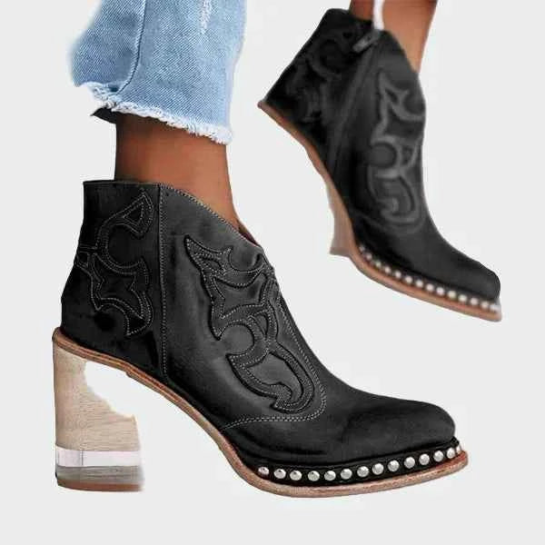 Stilvolle Lederstiefel mit eleganter Stickerei