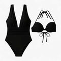 Damen Badeanzug Schwarz - Eleganter V-Ausschnitt Badeanzug für Damen