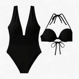 Damen Badeanzug Schwarz - Eleganter V-Ausschnitt Badeanzug für Damen