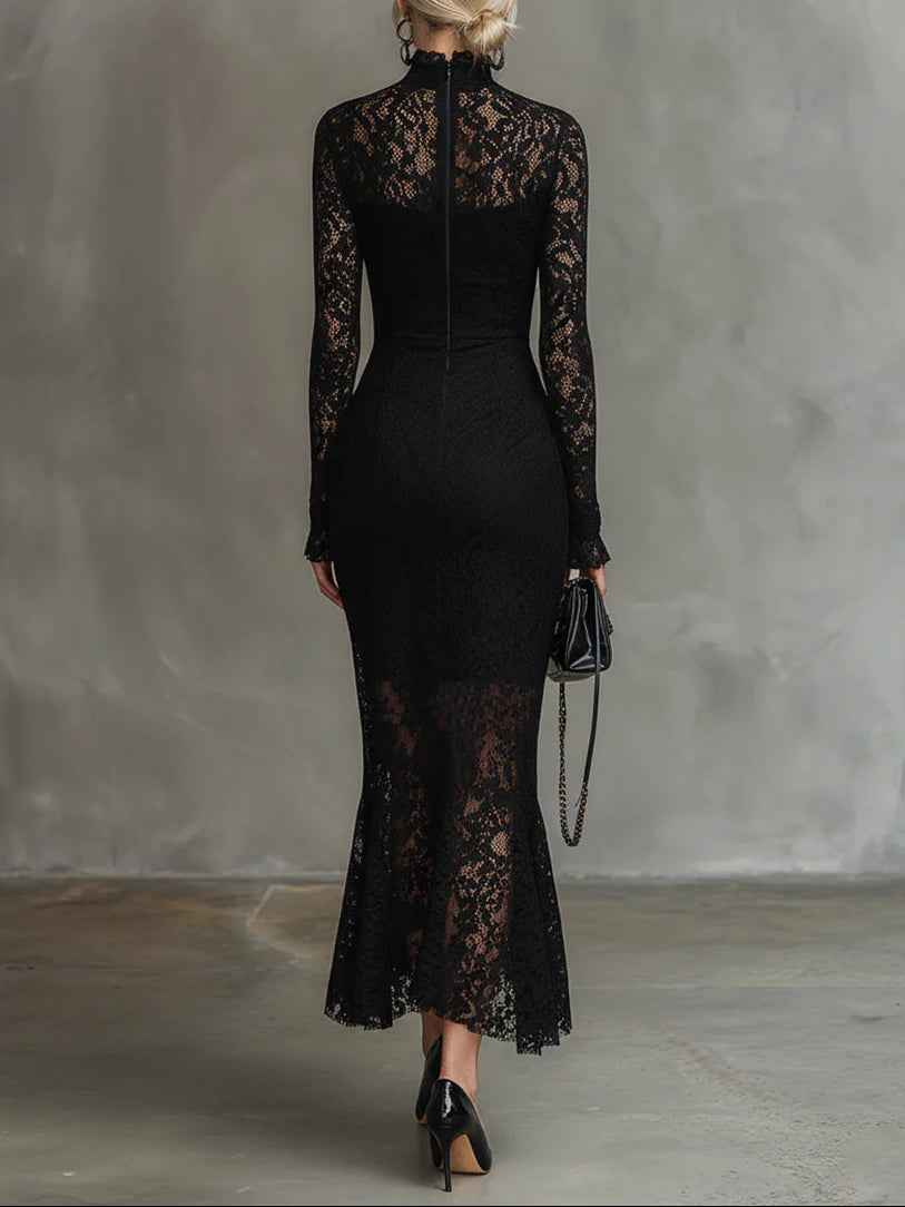 Claraine – Elegant Lace Midi Dress