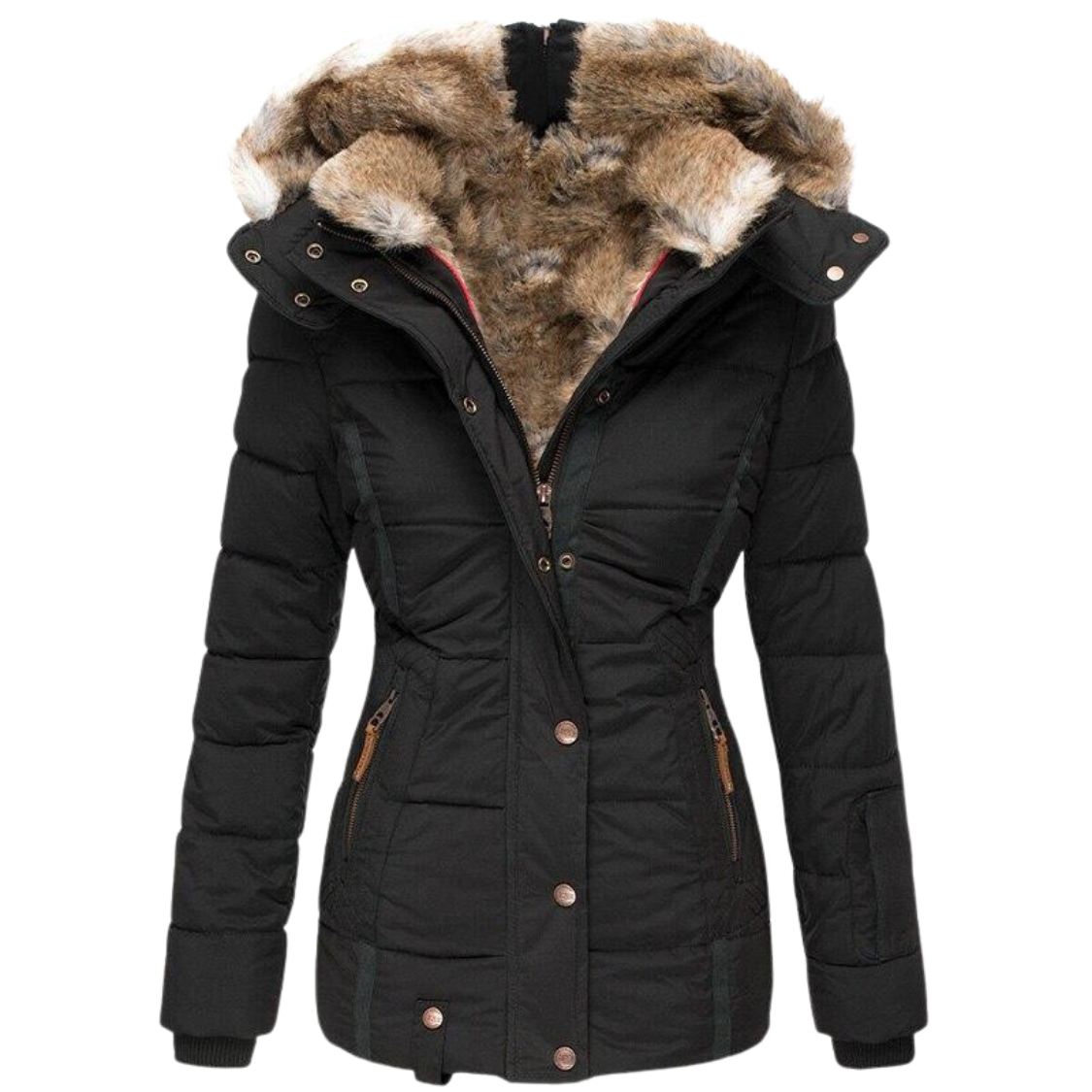 Eleganter Damen Wintermantel mit Fellkragen 1