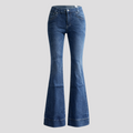 Jeans a zampa a vita alta chic con elegante doppio polsino con bottoni