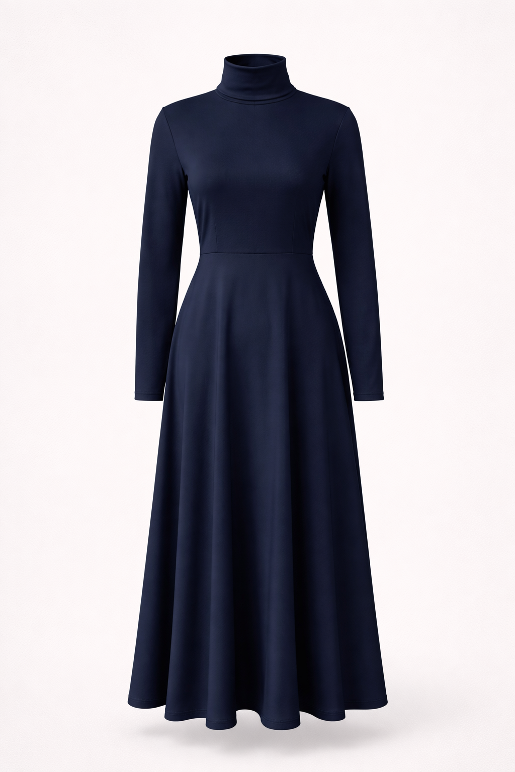 Elegantes dunkelblaues Strickkleid mit Rollkragen Damen