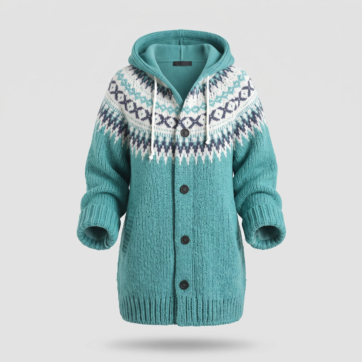 Damen Strickcardigan mit Kapuze und Fair-Isle-Muster