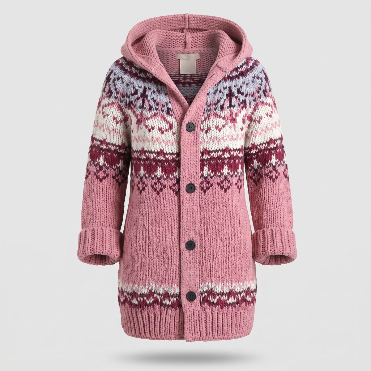 Damen Strickcardigan mit Kapuze und Fair-Isle-Muster