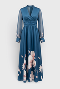 Ziva | Maxi Dress with Pleated, Sheer Sleeves