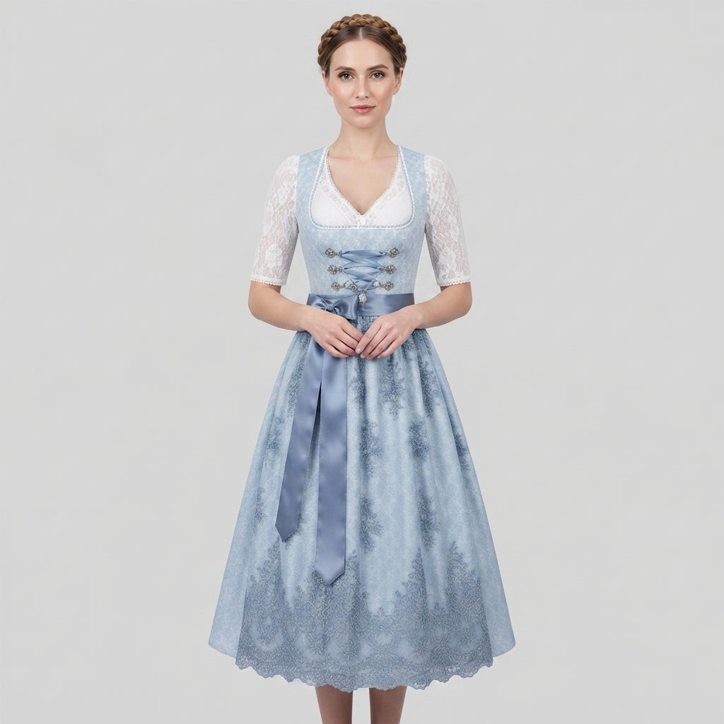 Gifts – Seasonal – Oktoberfest : Dirndljurk Dames: Traditioneel Blauw met Uitlopende Rok in