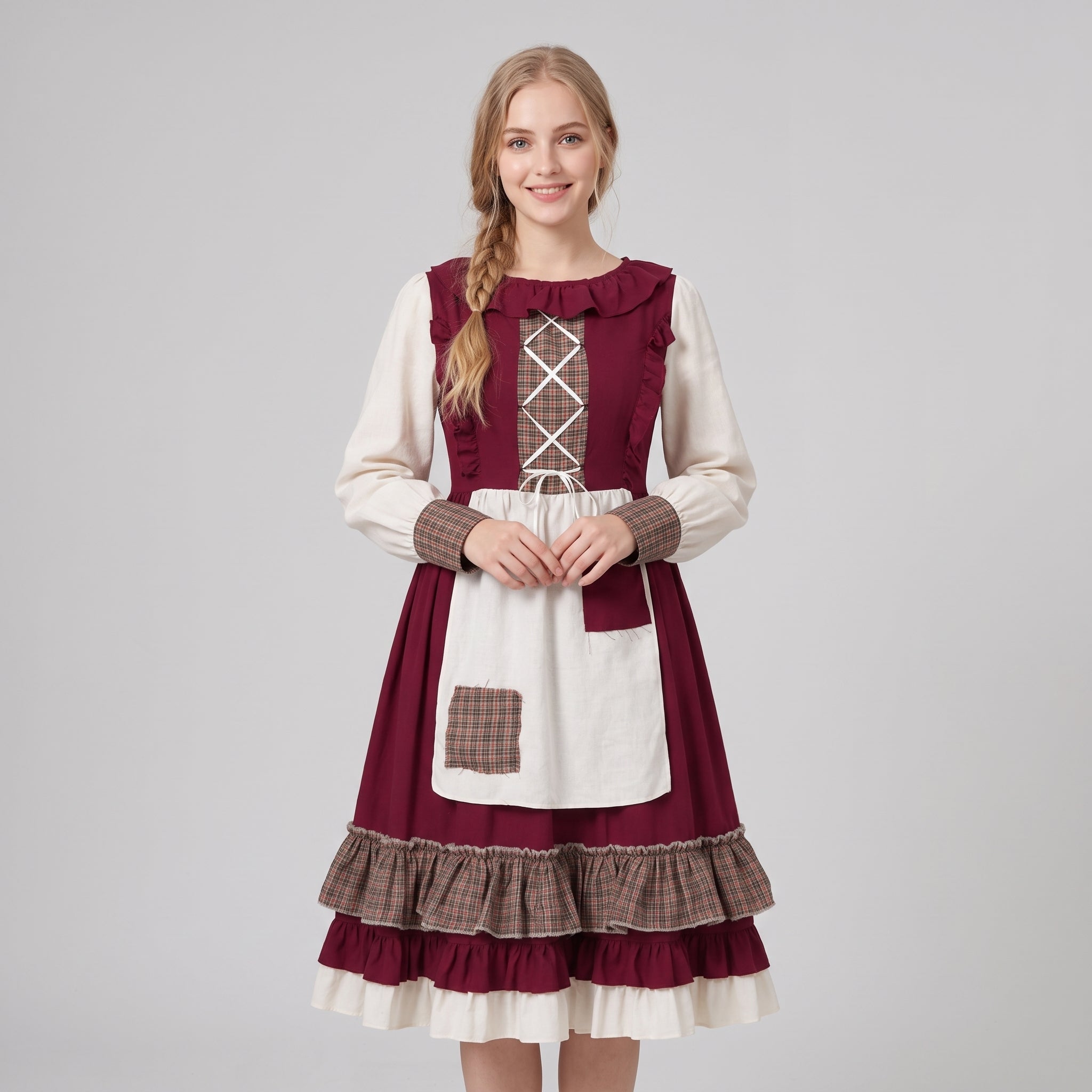Gifts – Seasonal – Oktoberfest : Dames dirndl jurk - Rood geborduurd, klassieke A-lijn in