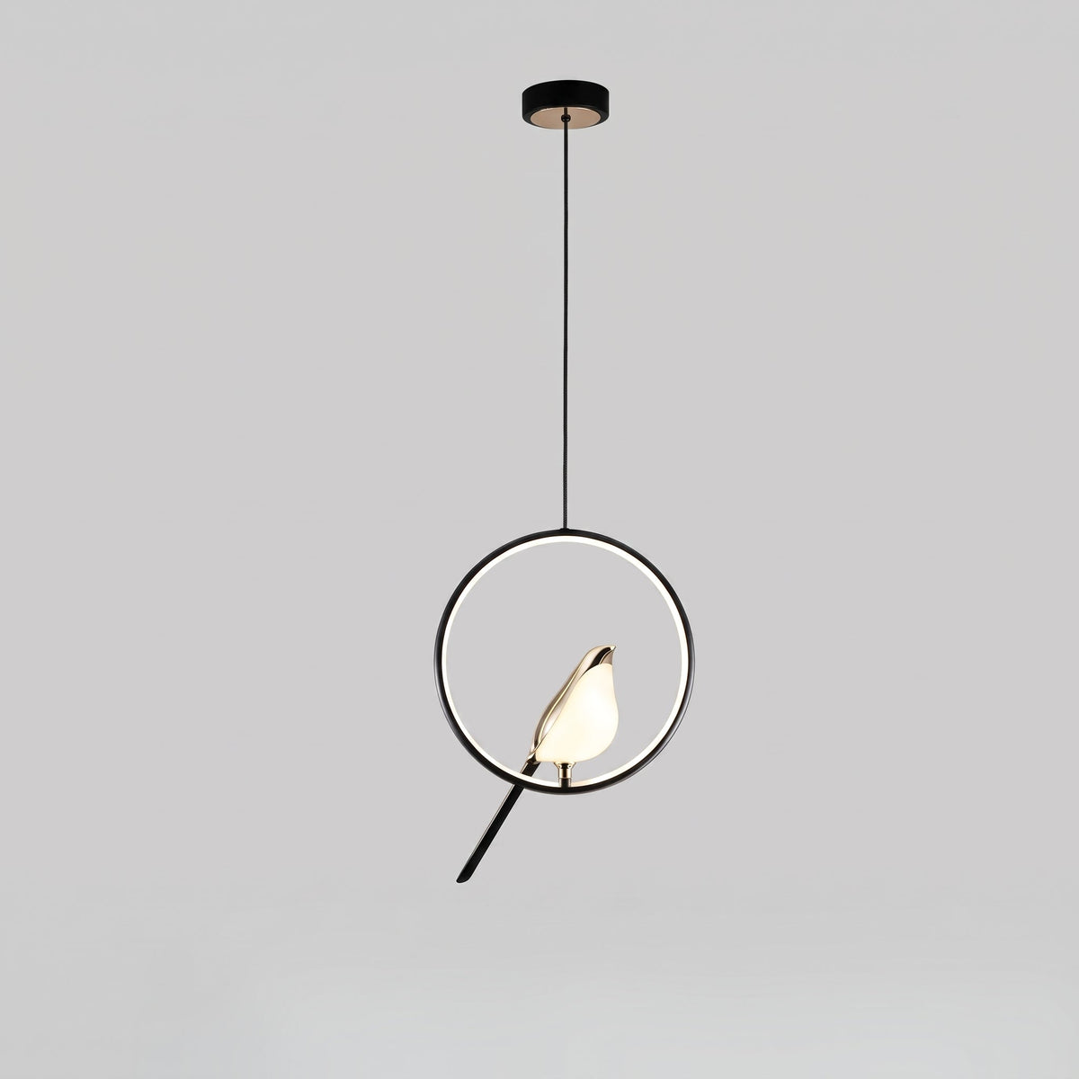 Goldene Vogel-Pendelleuchte – LED-Skulptur-Deckenlampe