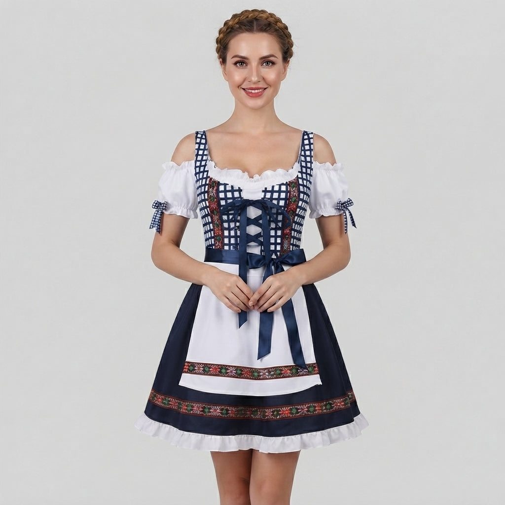 Dirndl Damen - Blaues Trachtenkleid mit Spitze für Oktoberfest