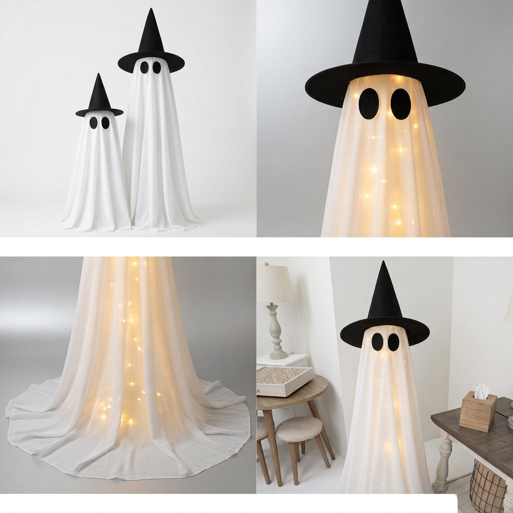 Leuchtender Geist mit Hexenhut - LED Halloween-Dekoration