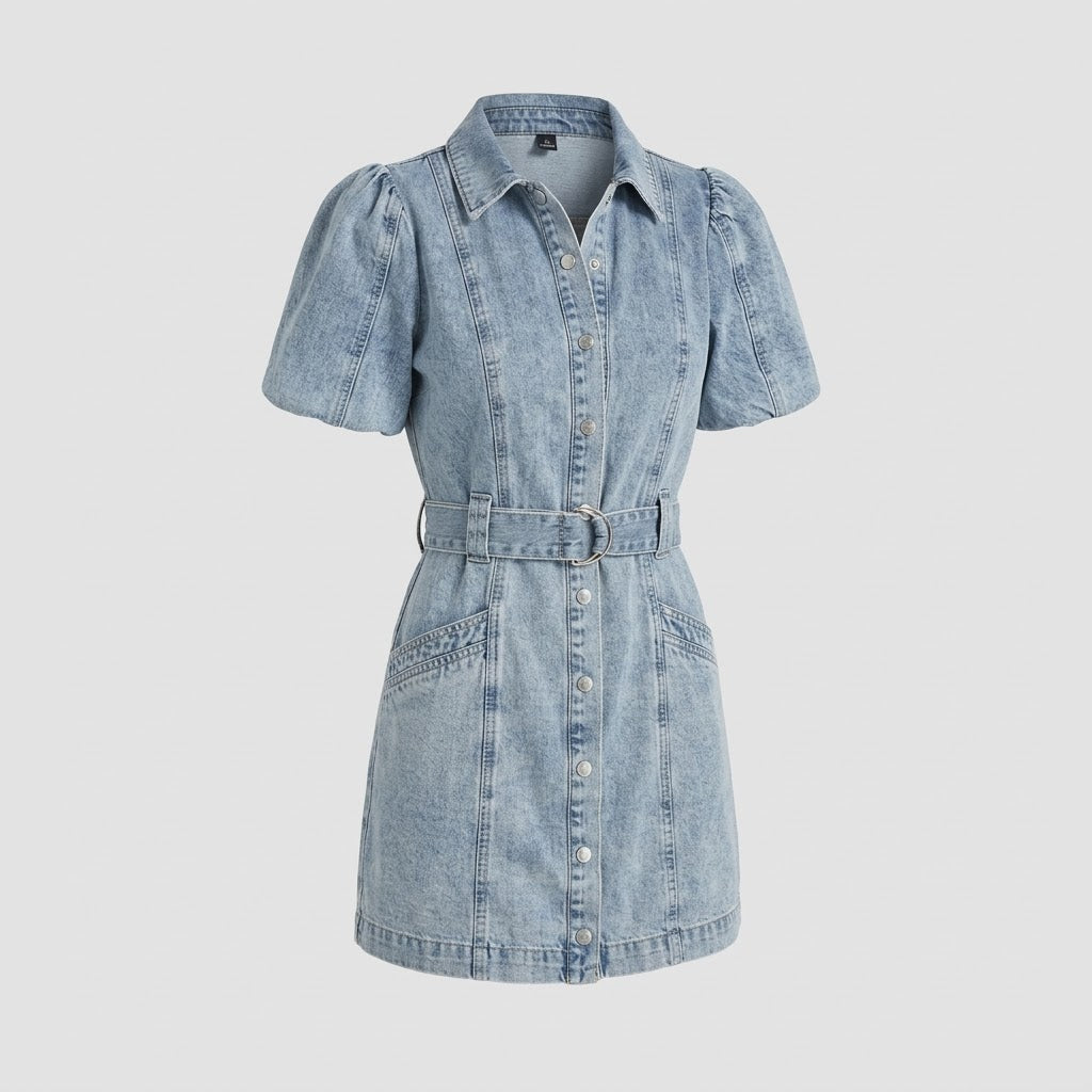 Women's Denim Dress with Short Sleeves
