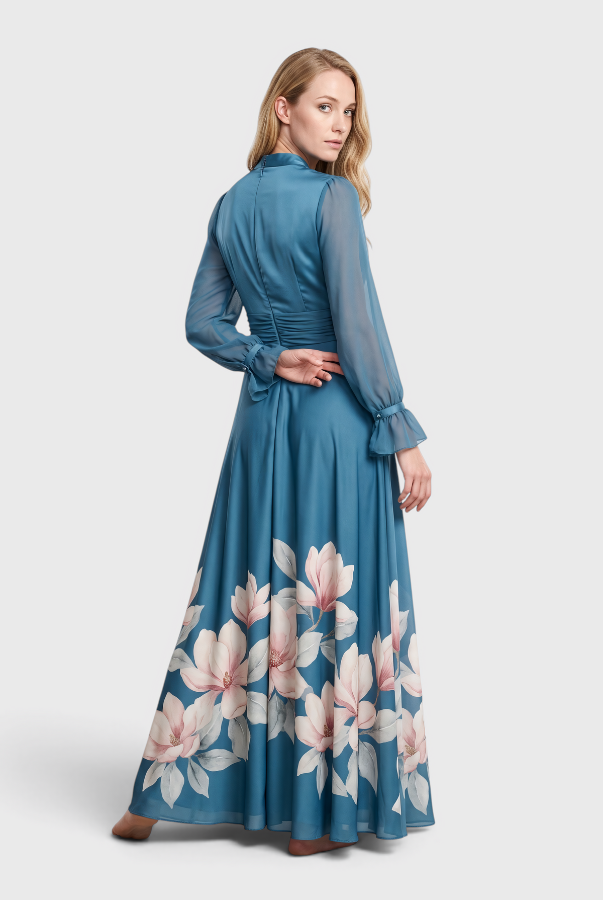 Ziva | Maxi Dress with Pleated, Sheer Sleeves