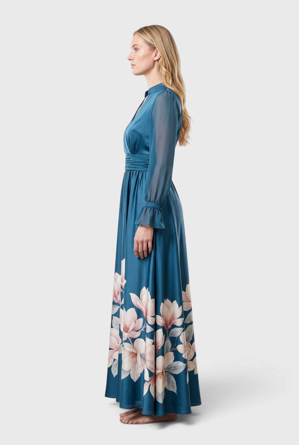 Ziva | Maxi Dress with Pleated, Sheer Sleeves