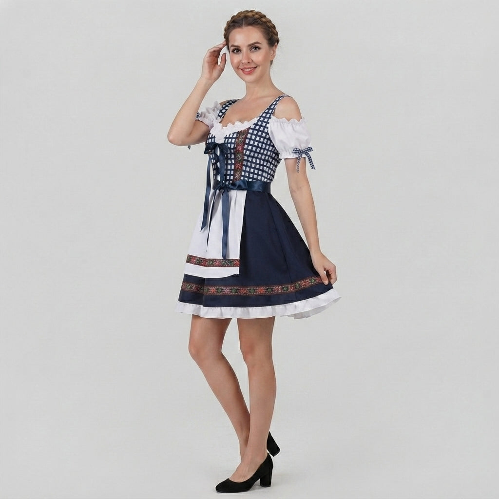 Dirndl Damen - Blaues Trachtenkleid mit Spitze für Oktoberfest