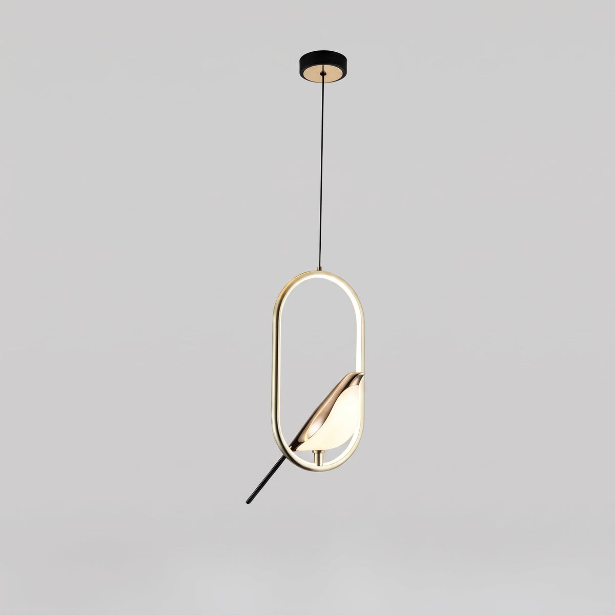 Goldene Vogel-Pendelleuchte – LED-Skulptur-Deckenlampe