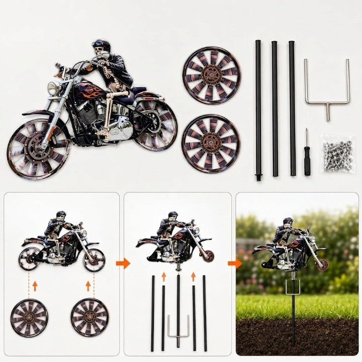 Skelett-Reiter Motorrad Garten-Windspinner