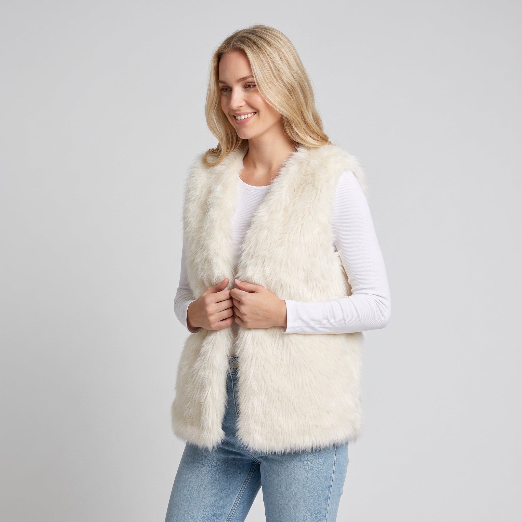 AS - Womens - Top : Dames Nepbont Vest - Open Voorkant, Losse Pasvorm en Warm in