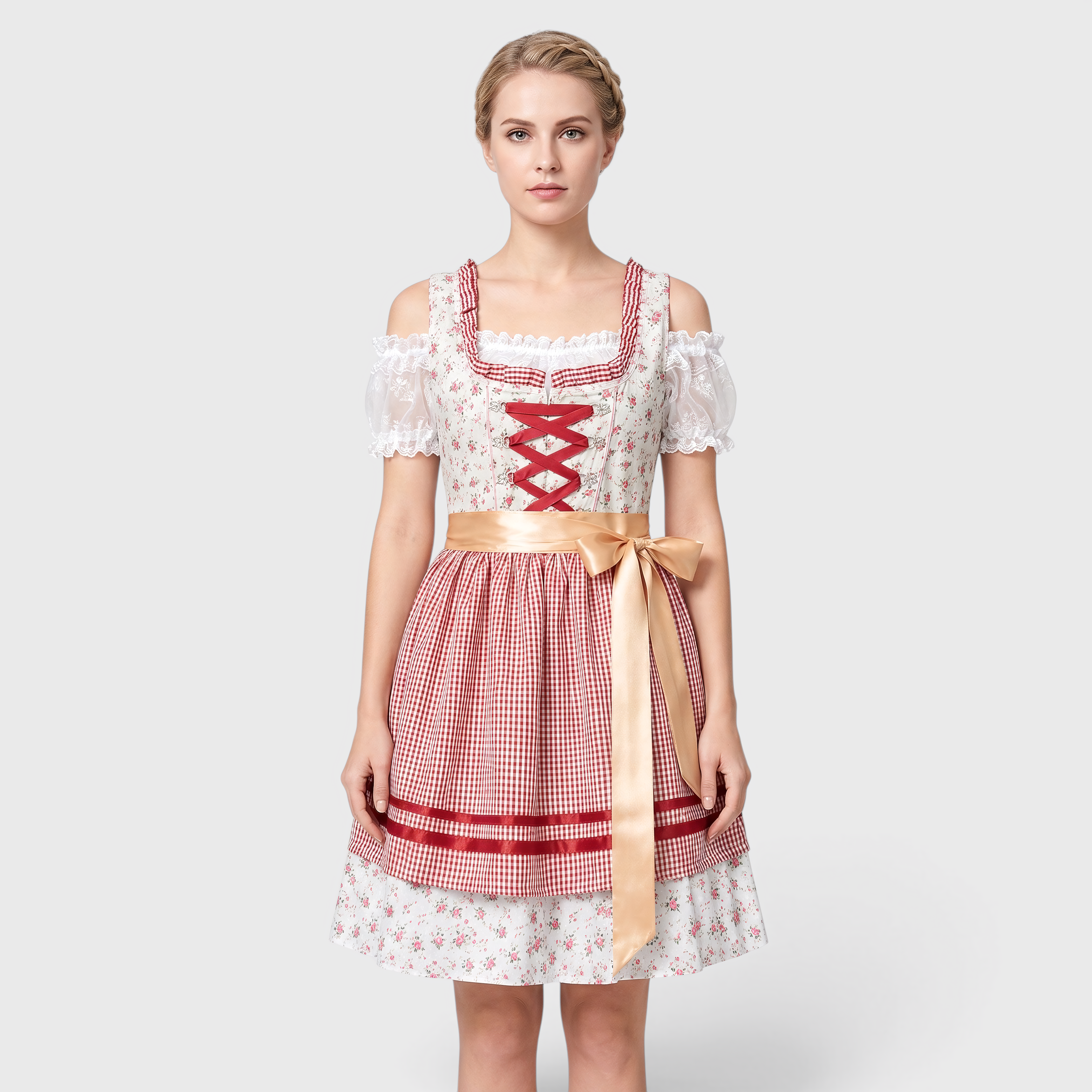 Gifts – Seasonal – Oktoberfest : Trachtenjurk Dames Roze met Korset, Schort en Kanten Details in