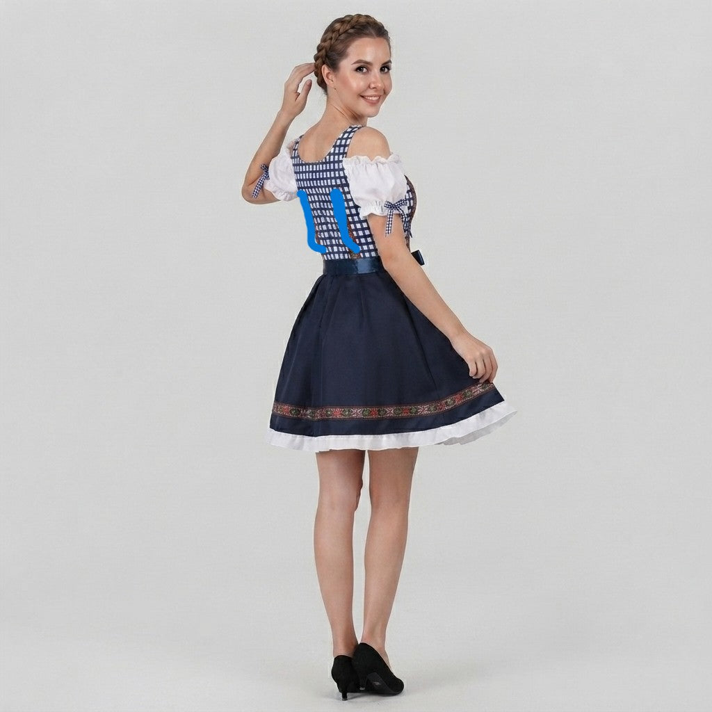 Dirndl Damen - Blaues Trachtenkleid mit Spitze für Oktoberfest