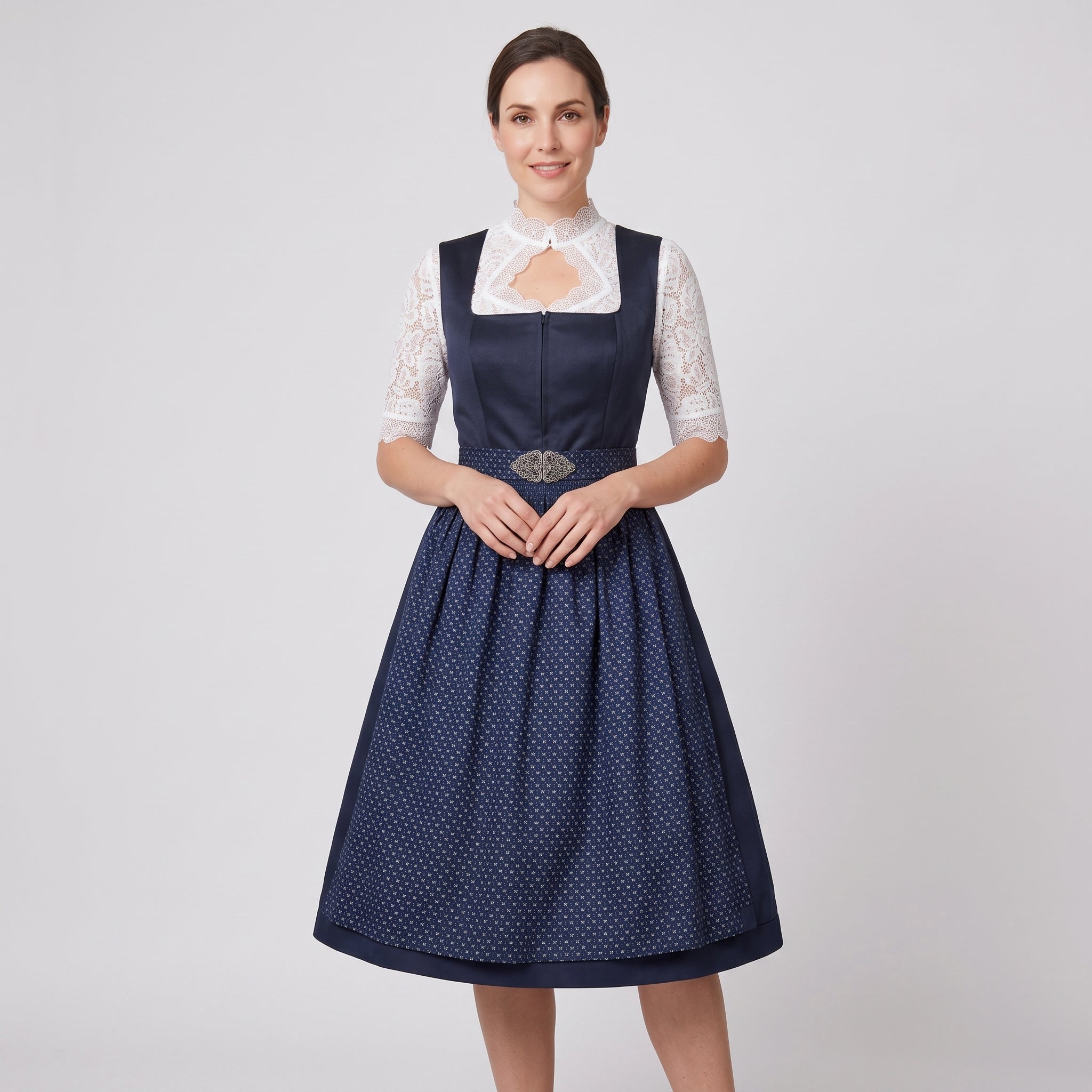 Damen Dirndl Marineblau - Traditionelle Spitze für Feste