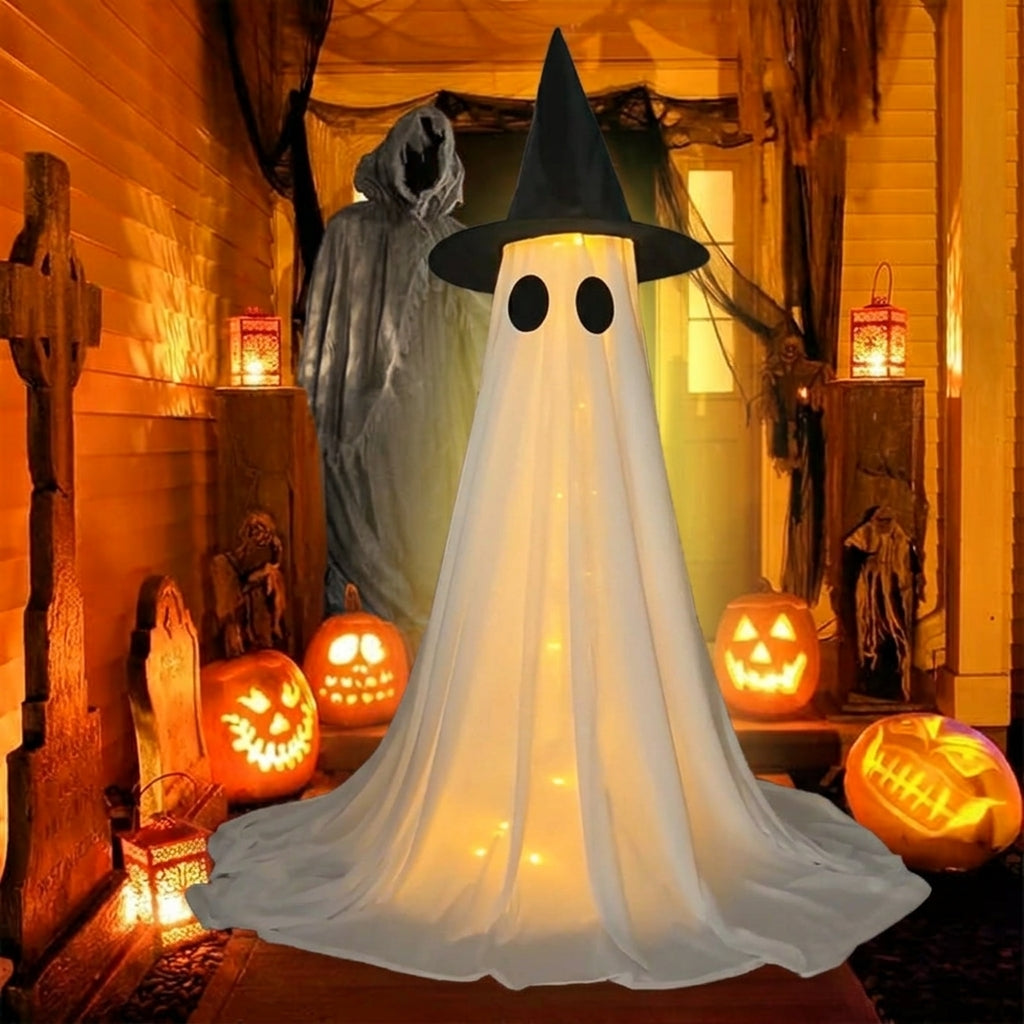 Leuchtender Geist mit Hexenhut - LED Halloween-Dekoration