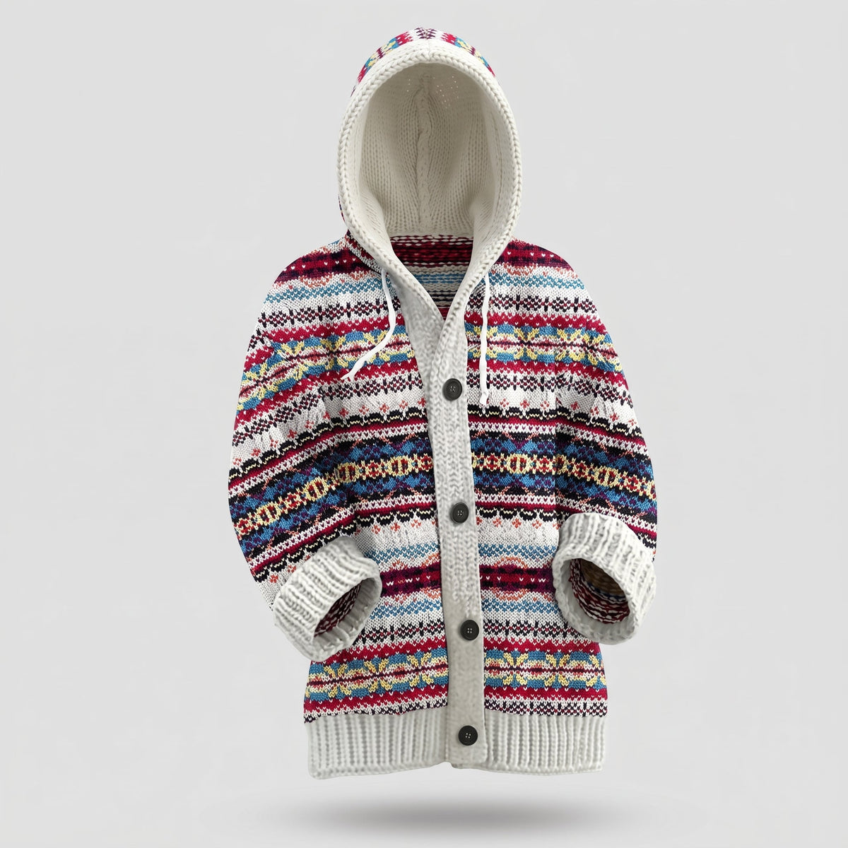 Damen Strickcardigan mit Kapuze und Fair-Isle-Muster
