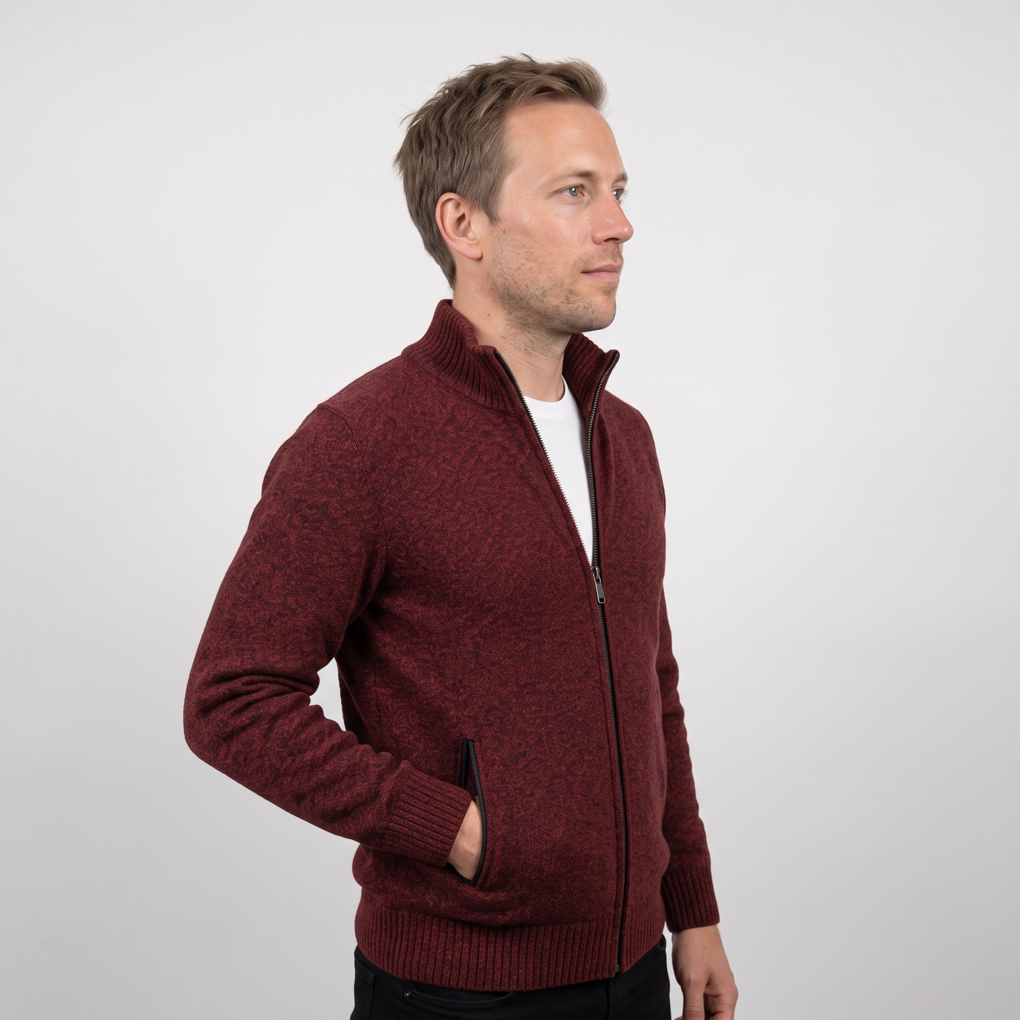 Herren Strickjacke - Reißverschluss, Stehkragen, Polyestermix