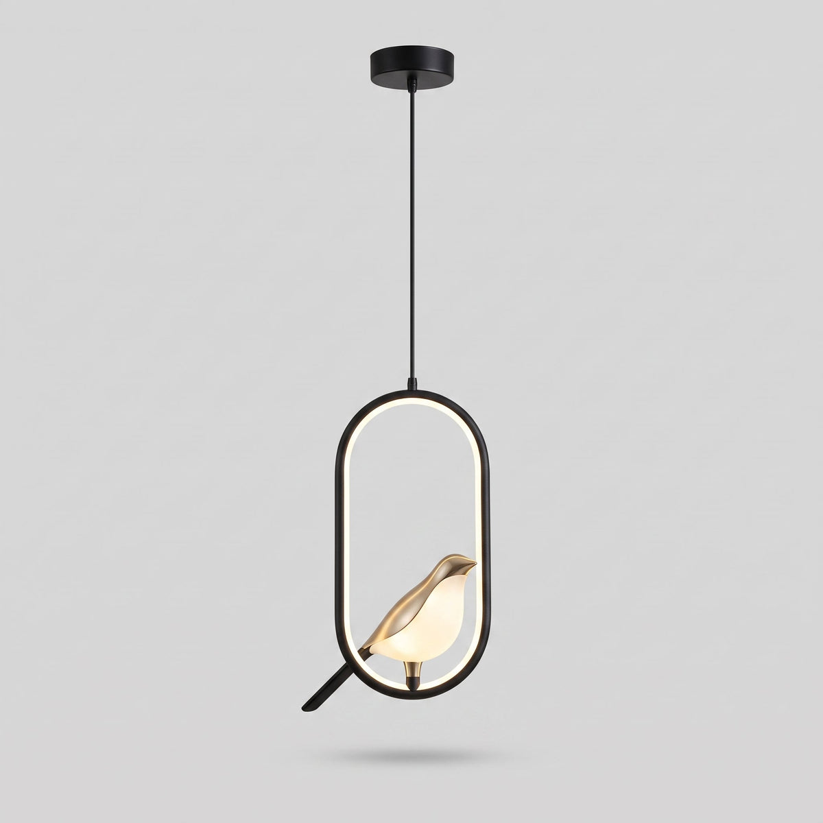Goldene Vogel-Pendelleuchte – LED-Skulptur-Deckenlampe