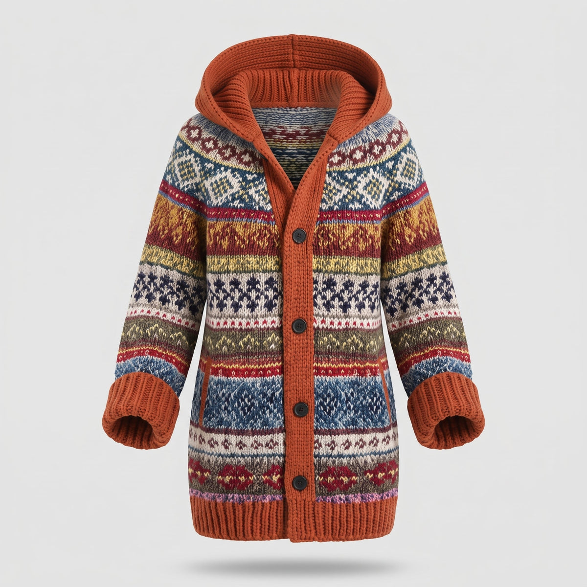 Damen Strickcardigan mit Kapuze und Fair-Isle-Muster
