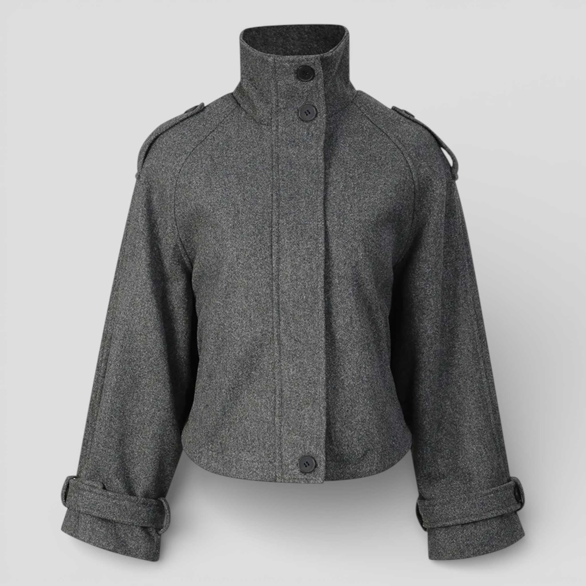 Giacca invernale vintage in lana con collo dritto e bottoni per uno stile chic e senza tempo
