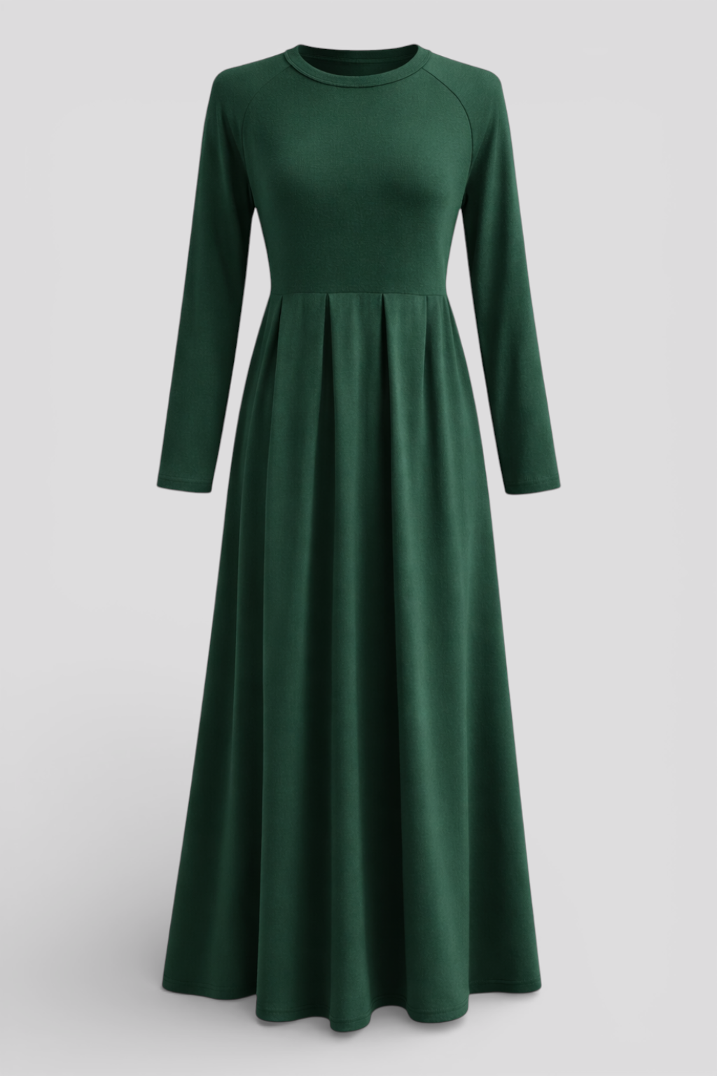 Damen Maxi-Kleid langarm – unifarben, A-Linie, aus Polyester