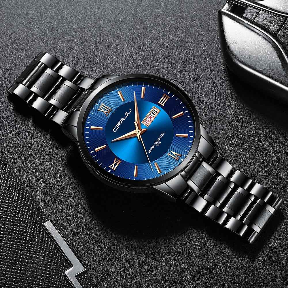 Herren sporthorloge schwarz - Waterdicht siliconen chronograaf mit datum en stopwatch