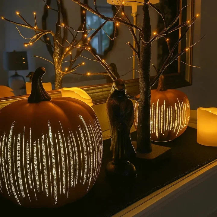 Funkelnde Kürbislampe mit Timer - LED Halloween Deko