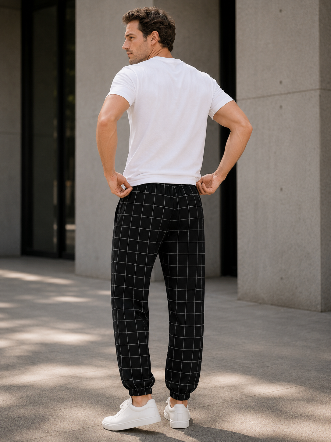 Herren Bequeme Karomuster Joggerhose