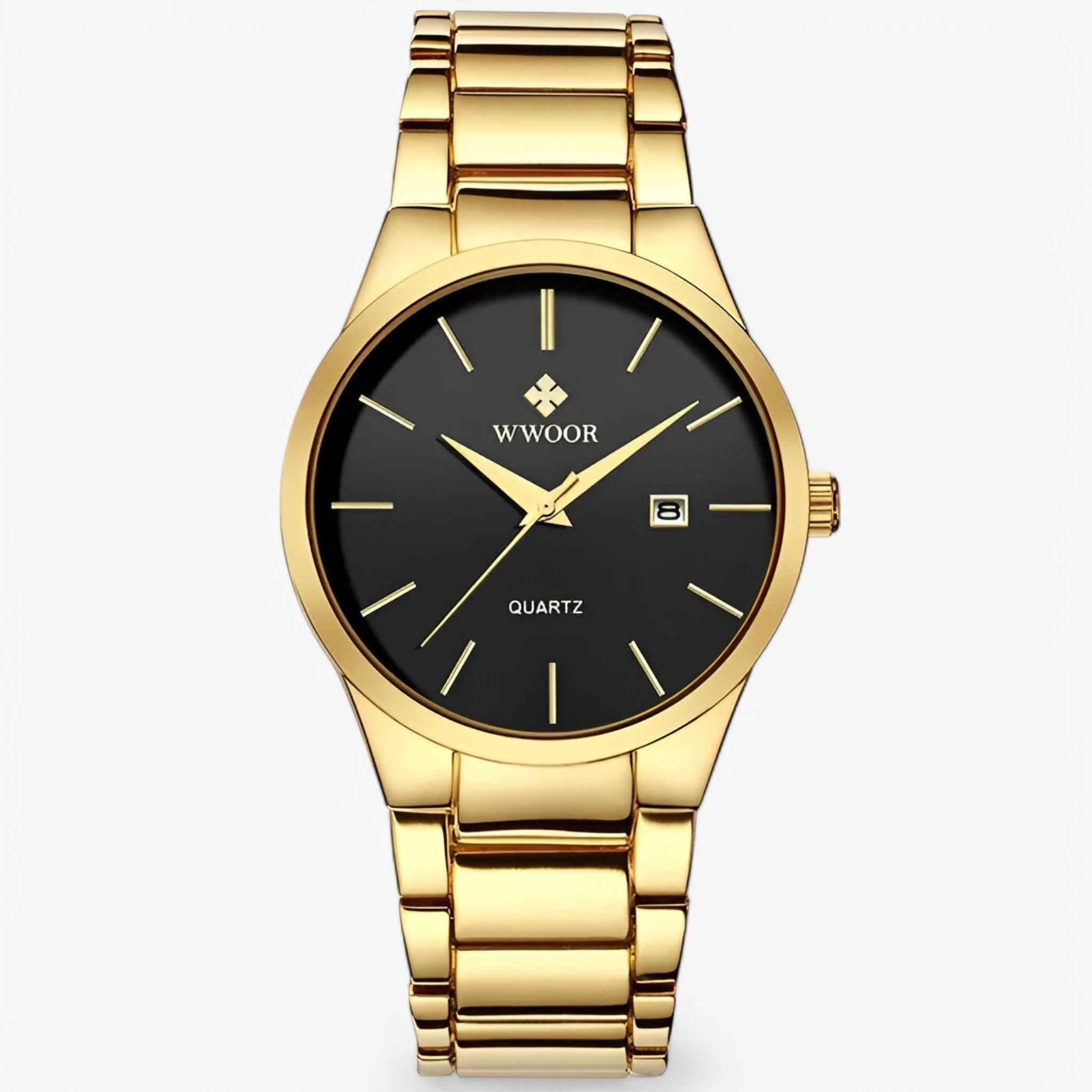 Herren Goldene Armbanduhr Elegant Quarz Uhr