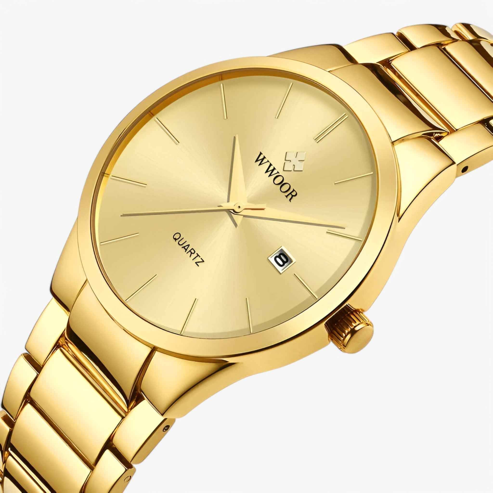 Herren Goldene Armbanduhr Elegant Quarz Uhr