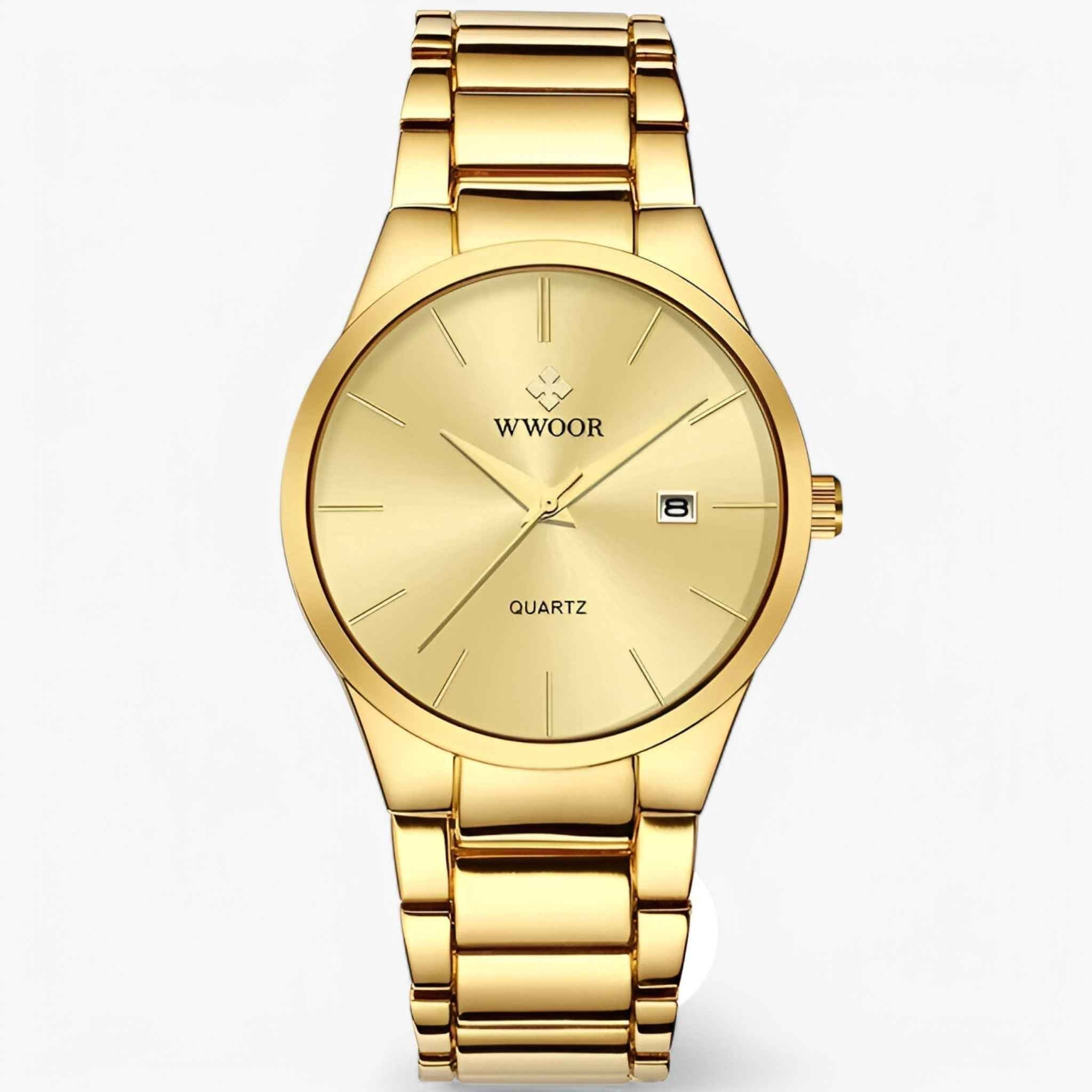 Herren Goldene Armbanduhr Elegant Quarz Uhr