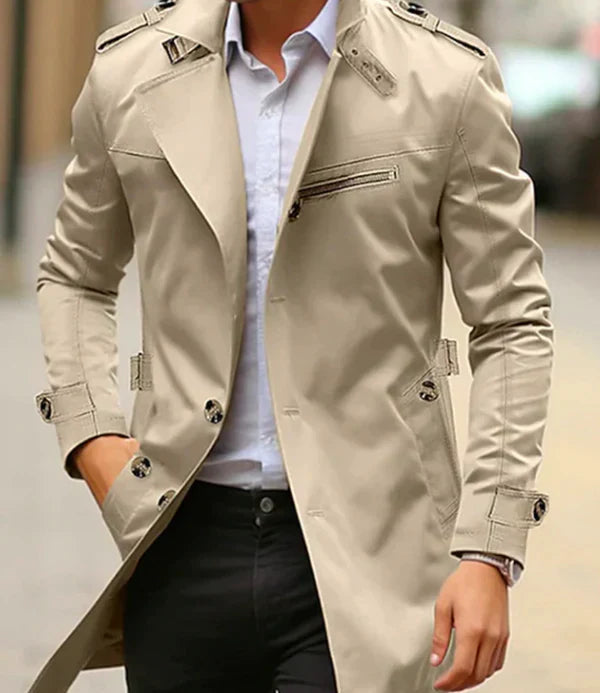 Herren Klassischer Trenchcoat Schwarz